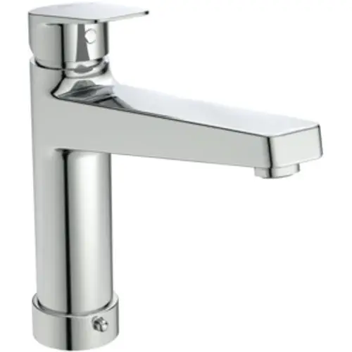 Chromfarbene Küchenarmatur mit geradem Auslauf und einem Hebel zur Temperatur- und Wassermengenregulierung. Ideal Standard Produkt, geeignet für moderne Kücheneinrichtungen.